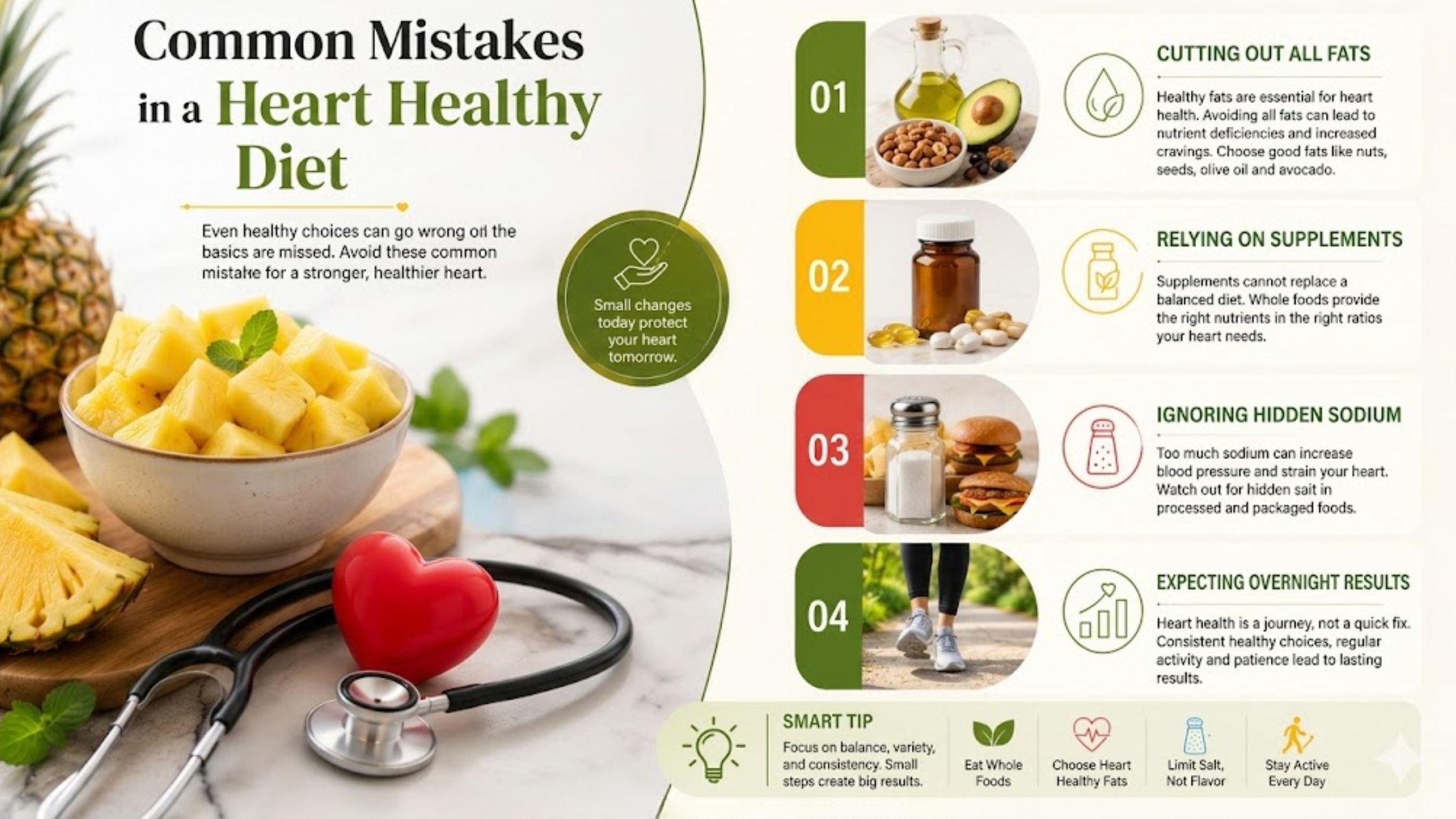 common mistakes people make while following a heart healthy diet infographic