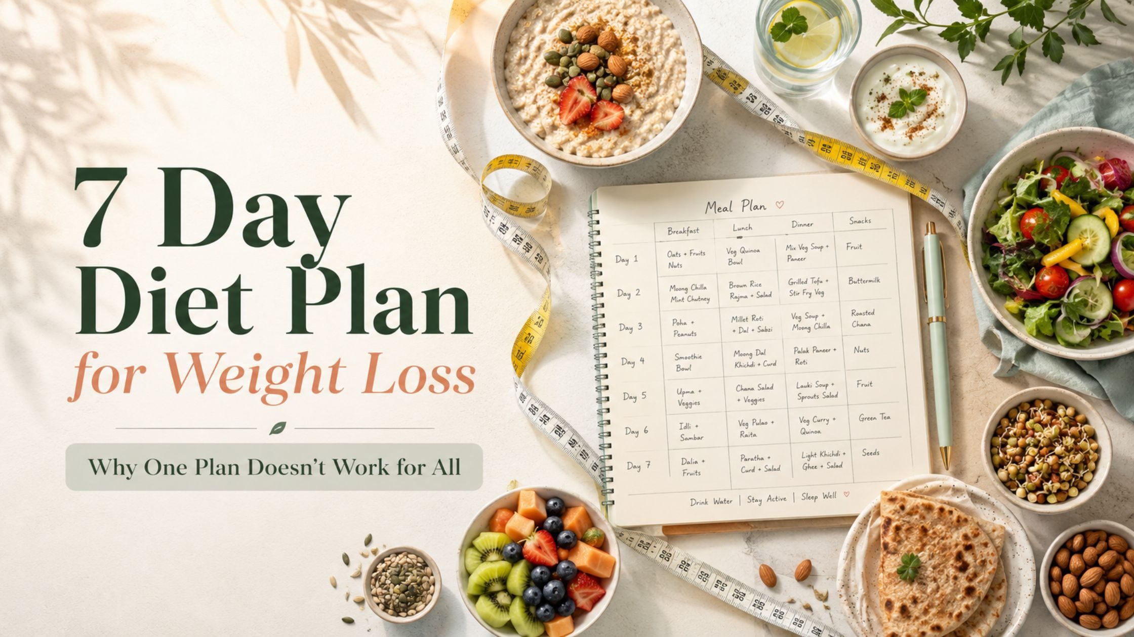 Healthy Indian foods for a 7 day diet plan for weight loss with personalized meal planning