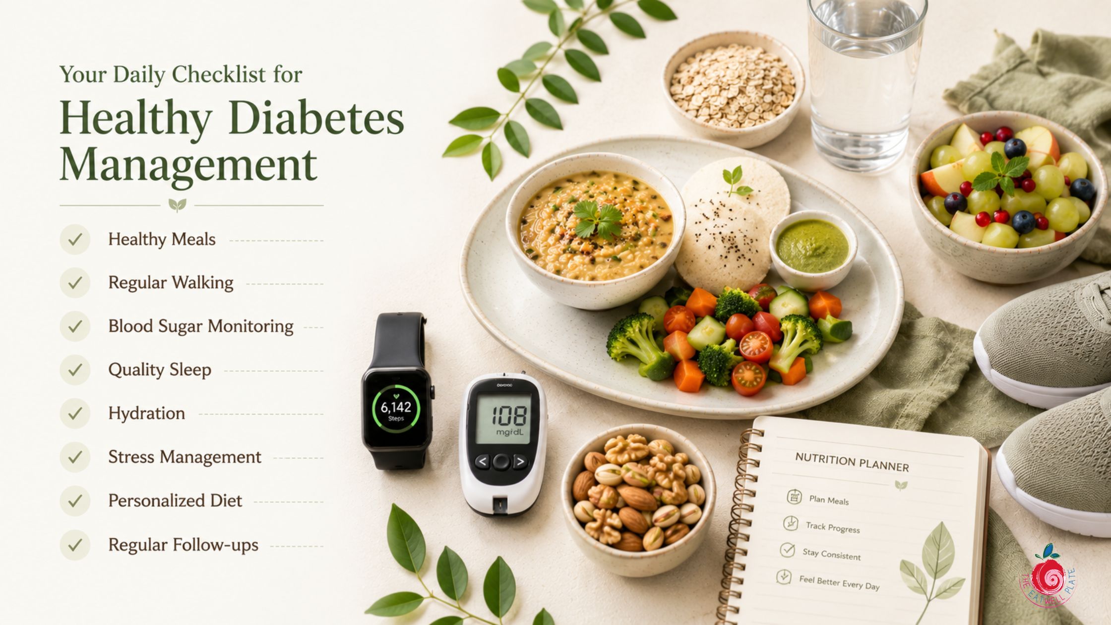 Healthy lifestyle checklist for managing diabetes with balanced nutrition