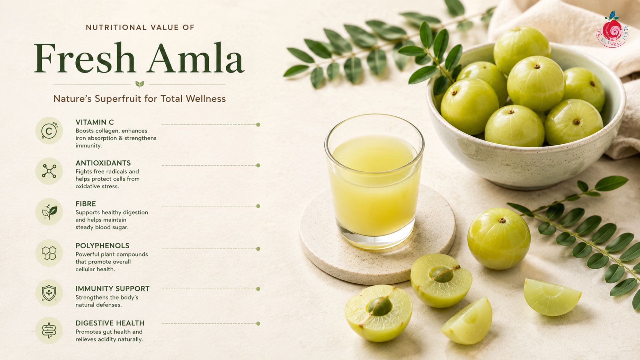 Nutritional benefits of fresh amla with vitamin C antioxidants and fibre
