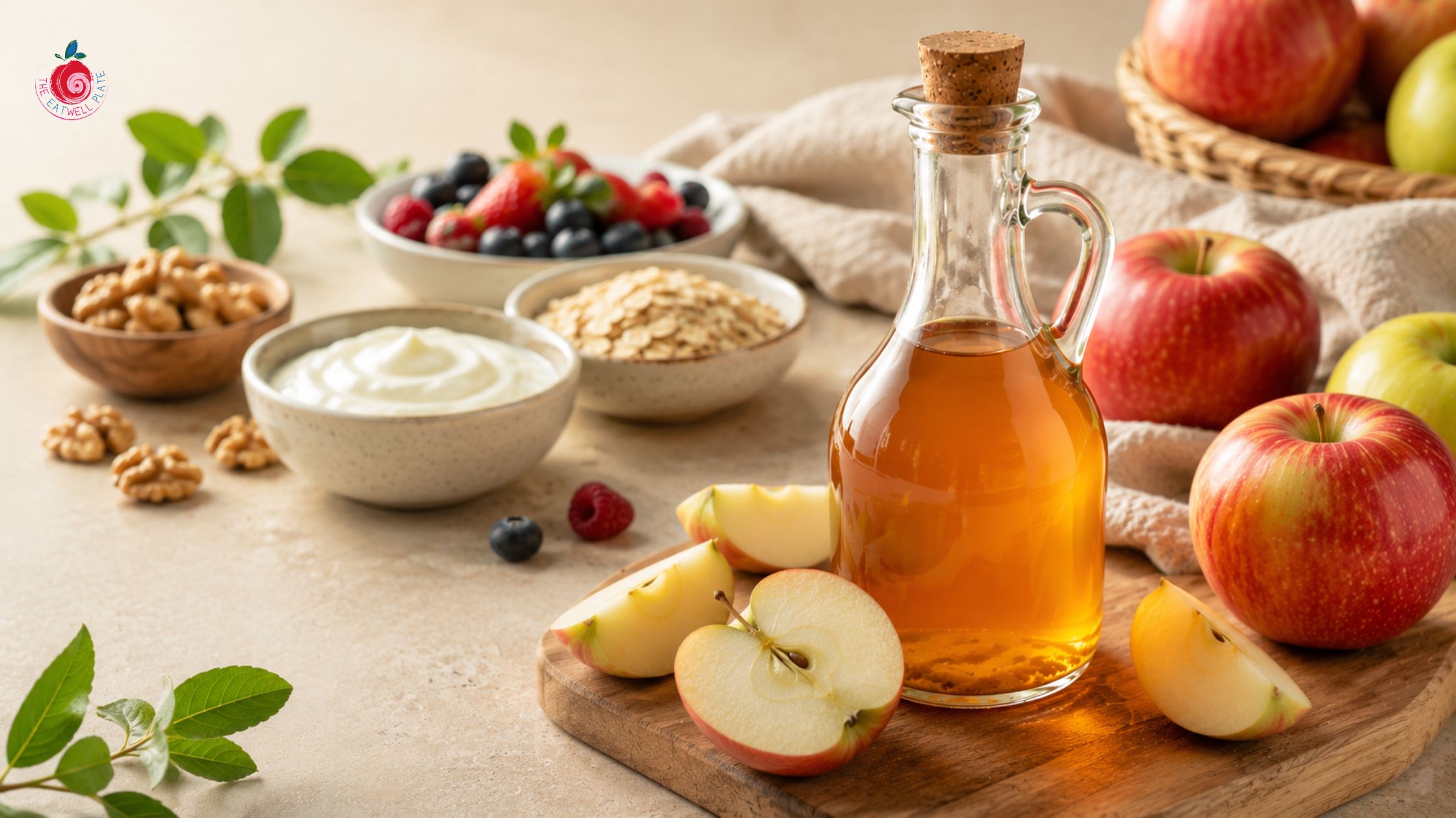 Apple cider vinegar with apples and gut-friendly foods
